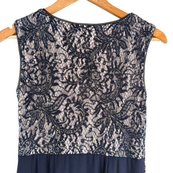 R&M Richards Navy Sequin and Lace Sleeveless Formal Evening Gown Maxi Dress, 4P - Picture 9 of 12